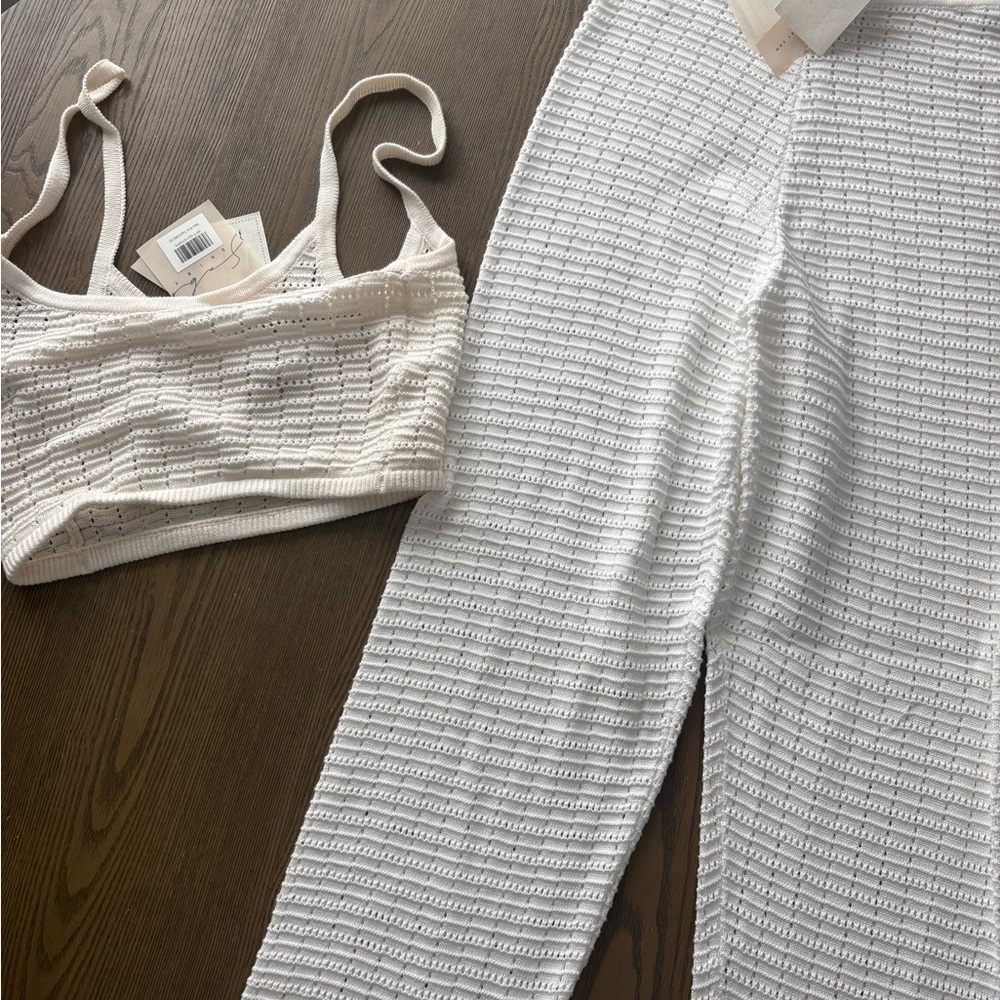 Sabo Skirt White Textured Knit Crop Top & Pants Set - NWT